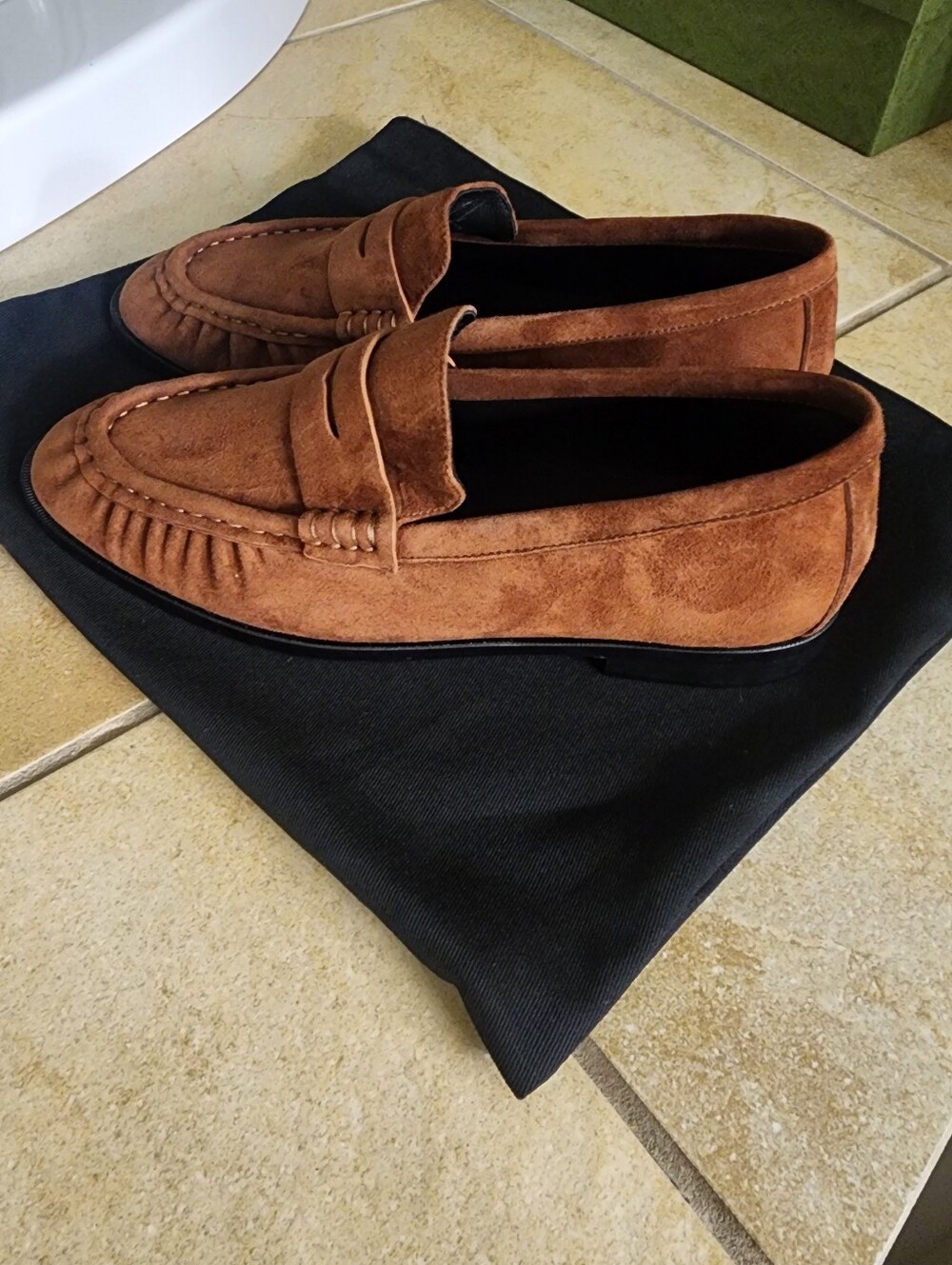 Women's Suede Penny Loafers in Chestnut Brown